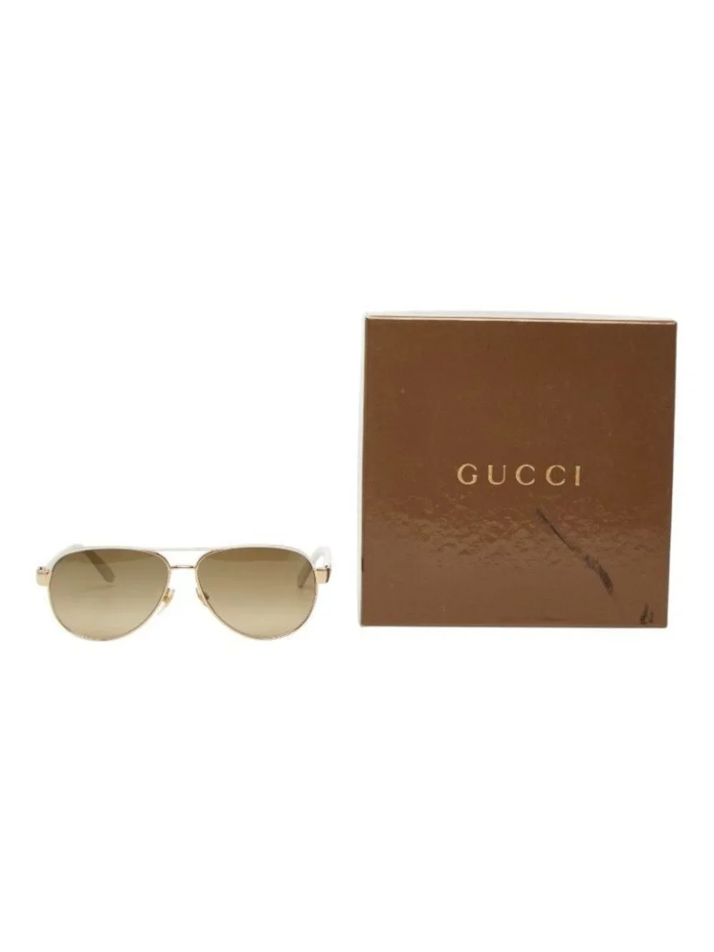 Gucci Teardrop Sunglasses S Gold White Acetate Plated Eyewear